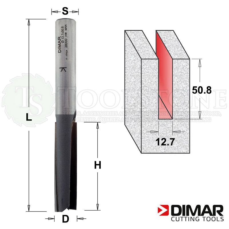 Фреза пазовая Dimar (Израиль) DMR010, косые ножи, D=12.7мм, H=50.8мм, L=107.5мм, Z2, S12