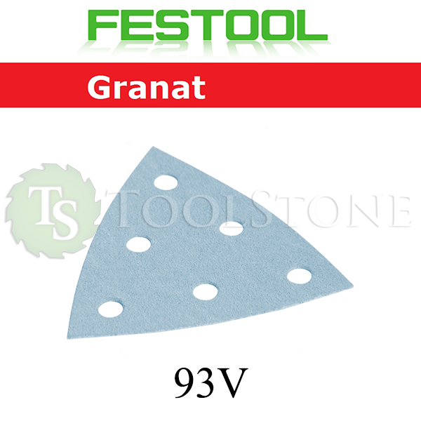 Дельтавидный шлифовальный материал Festool 497395 Granat 93x93 мм, P150, 6 отв., 100 шт. STF V93/6 P150 GR/100