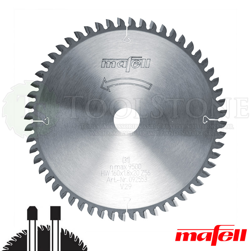 Пильный диск Mafell 092553 160x1.8x20 мм, TF56 трапеция негатив, тонкий чистый пропил, для цветных металлов