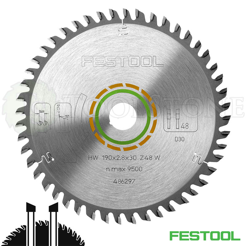 Пильный диск Festool 486297, HW 190x2.8x30 мм, W48 косой зуб, универсальный по дереву, чистый пропил